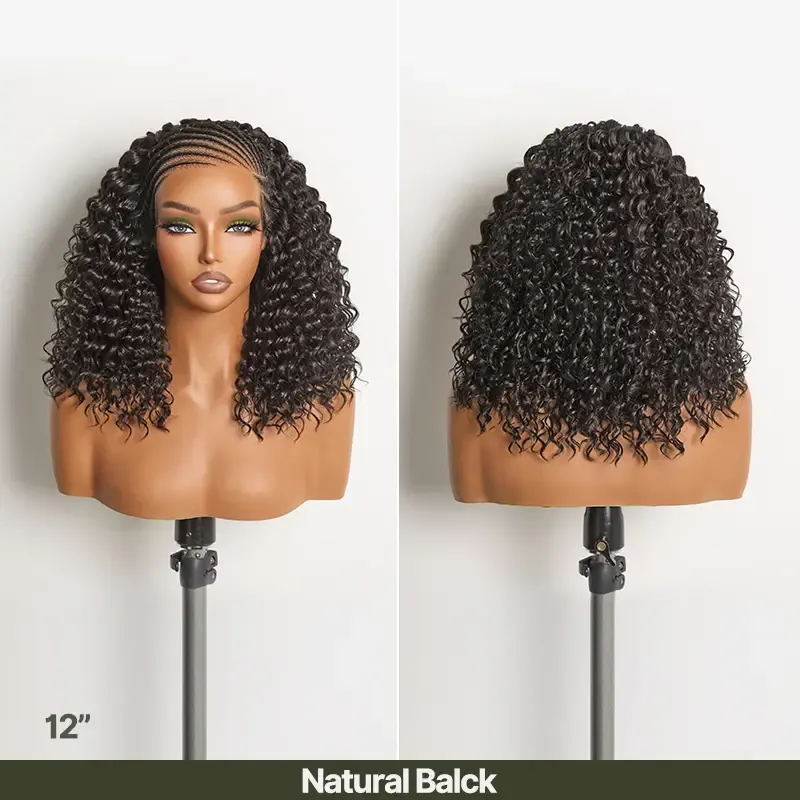 Fiber 13×6 Braided Cornrow Wig —Water Wave Lace Front Wig for Black Women Pre-Cut Lace Wig | Natural Look, Beginner Friendly