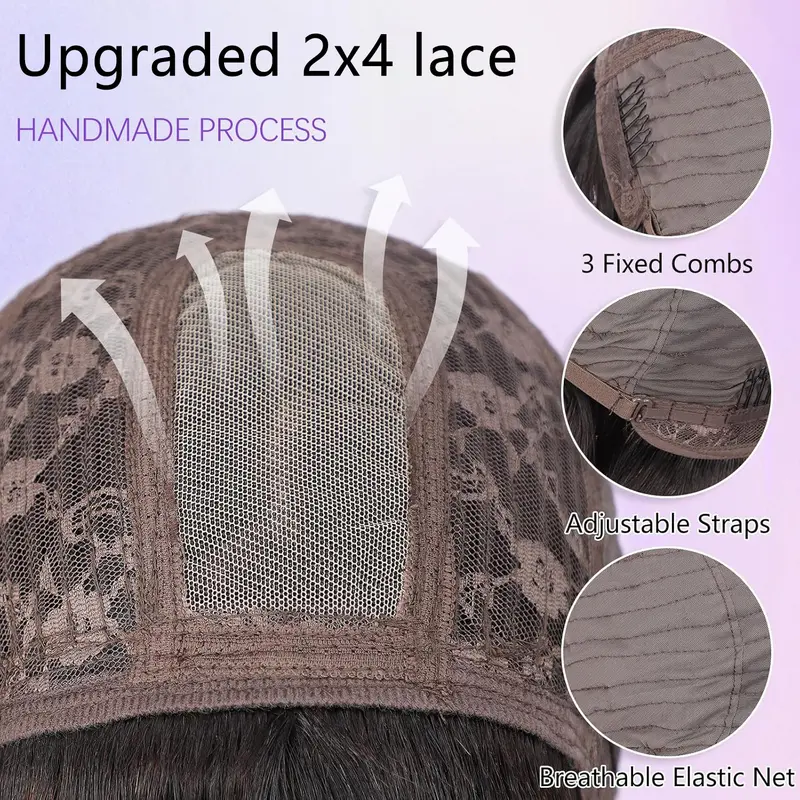 [New In Upgrade With Drawstring] Straight Wigs with Bangs Human Hair 2x4 Lace Wig with Drawstring 180% Density Middle Part for Black Women Glueless Machine Made Wigs