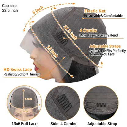 Lace Front Wigs Human Hair 200% Density 13x6 Pre Plucked HD Front Lace Wig Natural Hairline with Baby Hair Glueless Wigs for Women（price only during new shop boost）