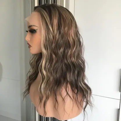 Water Wave Free Part 13x4 Lace Front Wig with Scandinavian Hairline Low Density Heat Friendly Synthetic Wig 16"Daily Use