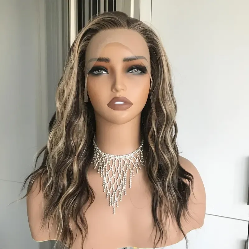 Water Wave Free Part 13x4 Lace Front Wig with Scandinavian Hairline Low Density Heat Friendly Synthetic Wig 16"Daily Use