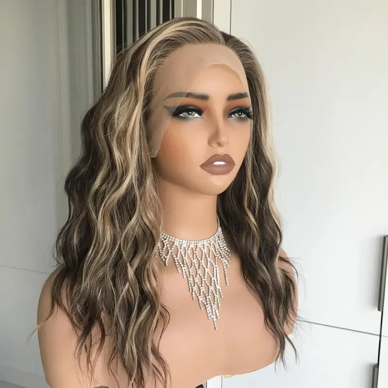 Water Wave Free Part 13x4 Lace Front Wig with Scandinavian Hairline Low Density Heat Friendly Synthetic Wig 16"Daily Use