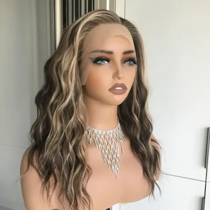Water Wave Free Part 13x4 Lace Front Wig with Scandinavian Hairline Low Density Heat Friendly Synthetic Wig 16"Daily Use