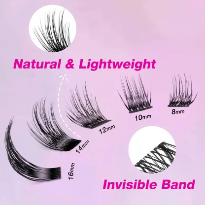 Dreamy Cluster Lashes Kit Individual Lash Extensions With Bond & Seal+ Tweezer Newbie's Five-Second DIY Dramatic Volume Eyelash Wispy Faux Mink Lash Mixed Length Tray for Self Application at Home Makeup Cosmetic