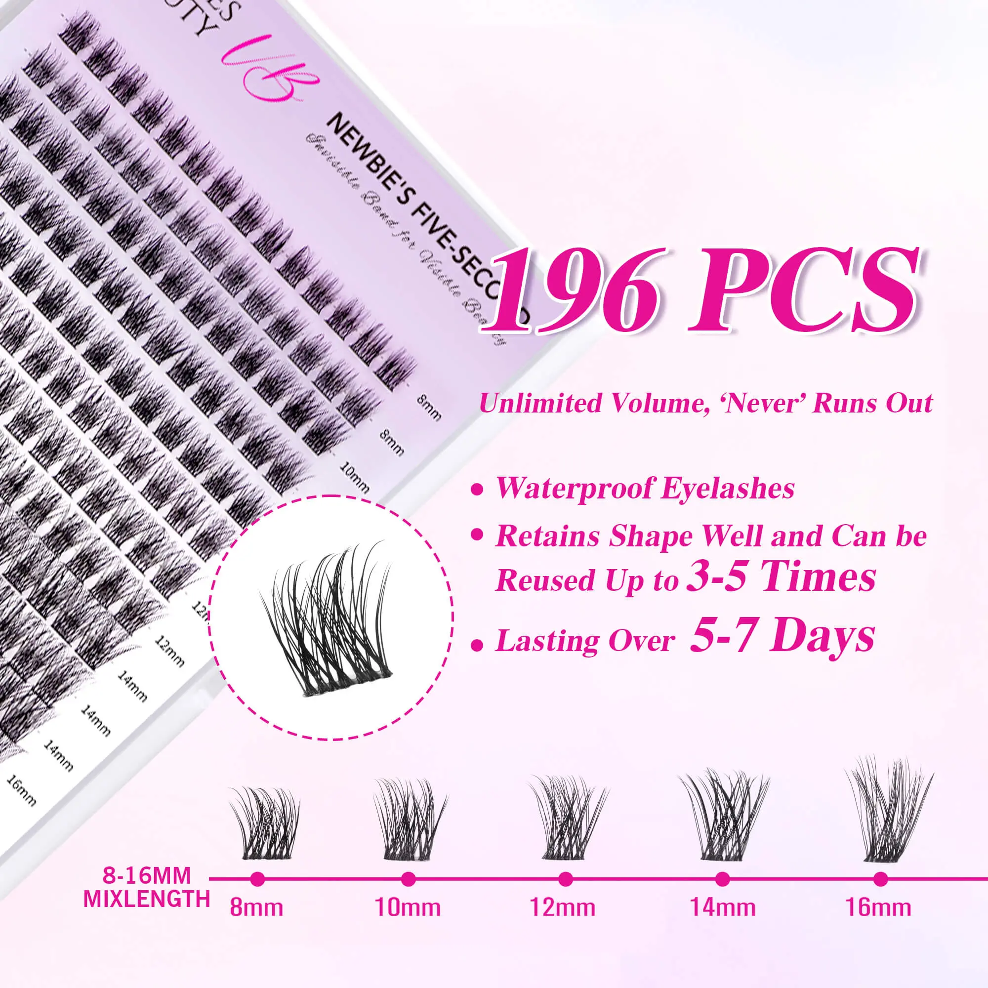 Dreamy Cluster Lashes Kit Individual Lash Extensions With Bond & Seal+ Tweezer Newbie's Five-Second DIY Dramatic Volume Eyelash Wispy Faux Mink Lash Mixed Length Tray for Self Application at Home Makeup Cosmetic