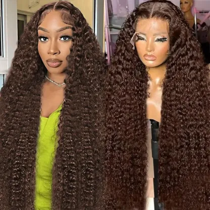 Colorful 30in 13X6 Chocolate Brown Deep Wave HD Transparent Lace Front Wigs Human Hair 99J Red Burgundy Colored Deep Wigs 4/27 Highlight Ombre Human Hair Curly Wigs Black Deep Wigs Pre Plucked With Baby Hair Summervibes
