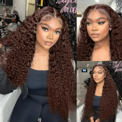 Colorful 30in 13X6 Chocolate Brown Deep Wave HD Transparent Lace Front Wigs Human Hair 99J Red Burgundy Colored Deep Wigs 4/27 Highlight Ombre Human Hair Curly Wigs Black Deep Wigs Pre Plucked With Baby Hair Summervibes