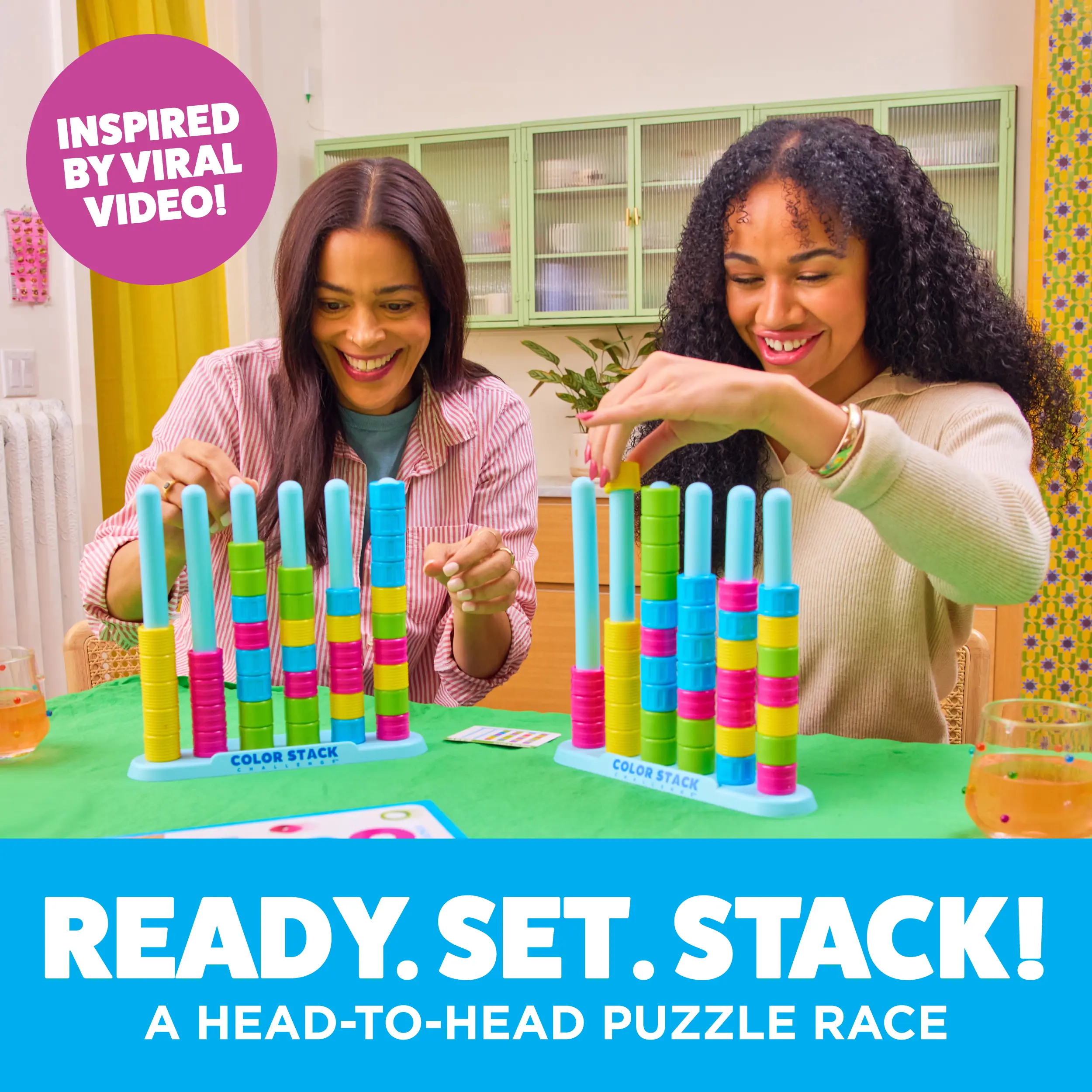 Color Stack Challenge by Storitems – A Fast-Paced Color Matching Puzzle Game for Fun Parties and Family Game Night. Includes 2 Stack Racks, 50 Challenge Cards, 80 Rings & Instructions