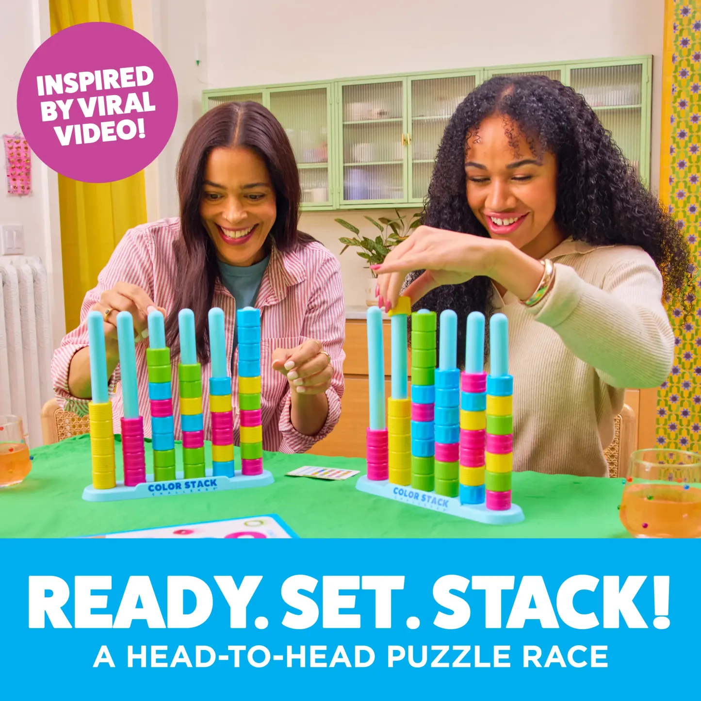 Color Stack Challenge by Storitems – A Fast-Paced Color Matching Puzzle Game for Fun Parties and Family Game Night. Includes 2 Stack Racks, 50 Challenge Cards, 80 Rings & Instructions