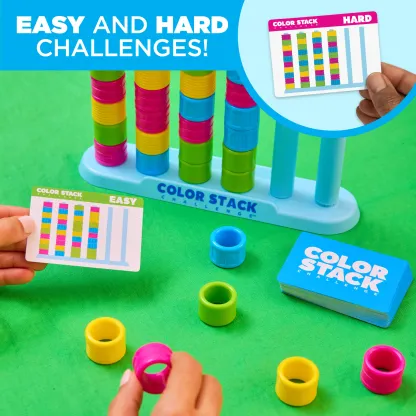 Color Stack Challenge by Storitems – A Fast-Paced Color Matching Puzzle Game for Fun Parties and Family Game Night. Includes 2 Stack Racks, 50 Challenge Cards, 80 Rings & Instructions