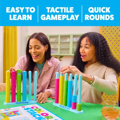 Color Stack Challenge by Storitems – A Fast-Paced Color Matching Puzzle Game for Fun Parties and Family Game Night. Includes 2 Stack Racks, 50 Challenge Cards, 80 Rings & Instructions