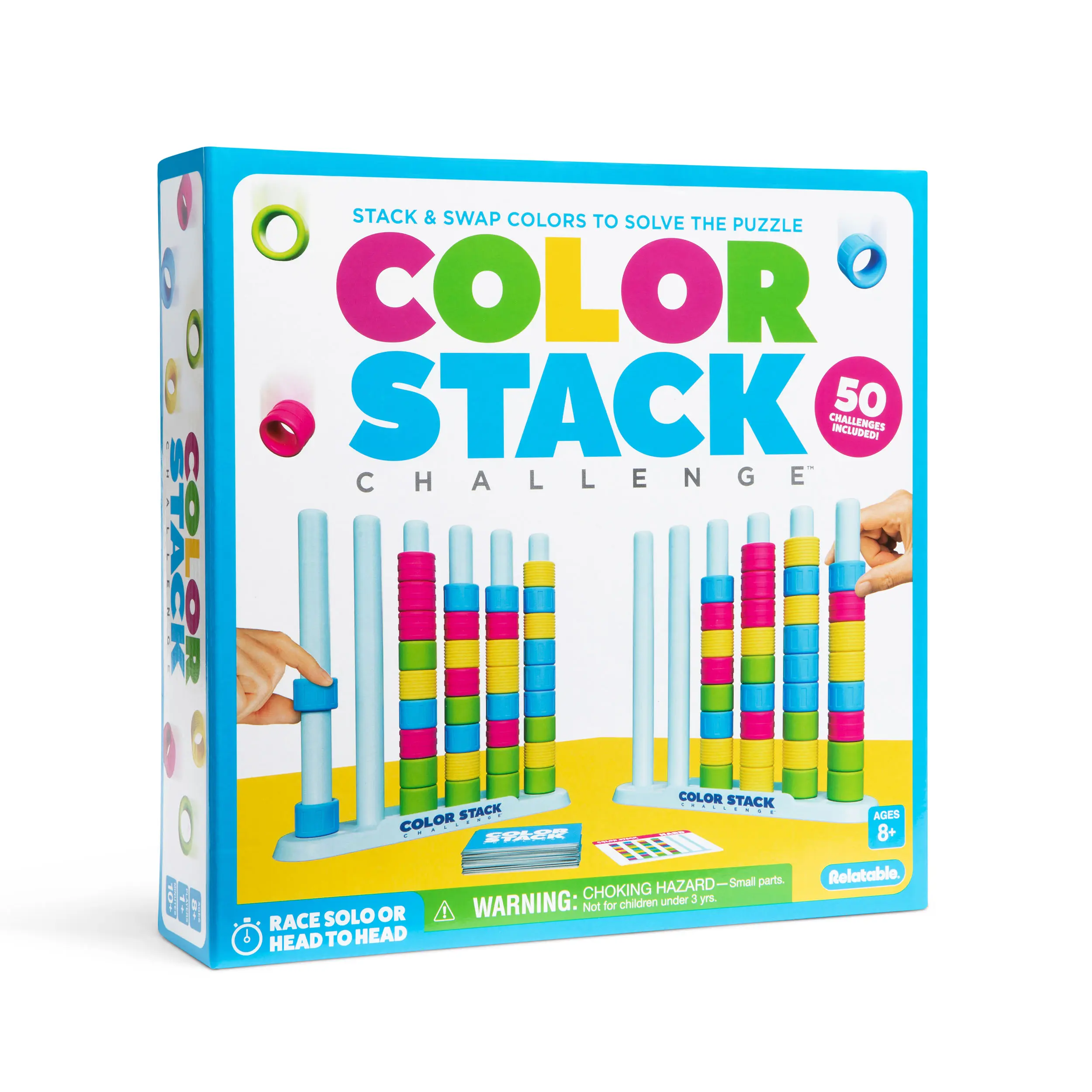 Color Stack Challenge by Storitems – A Fast-Paced Color Matching Puzzle Game for Fun Parties and Family Game Night. Includes 2 Stack Racks, 50 Challenge Cards, 80 Rings & Instructions