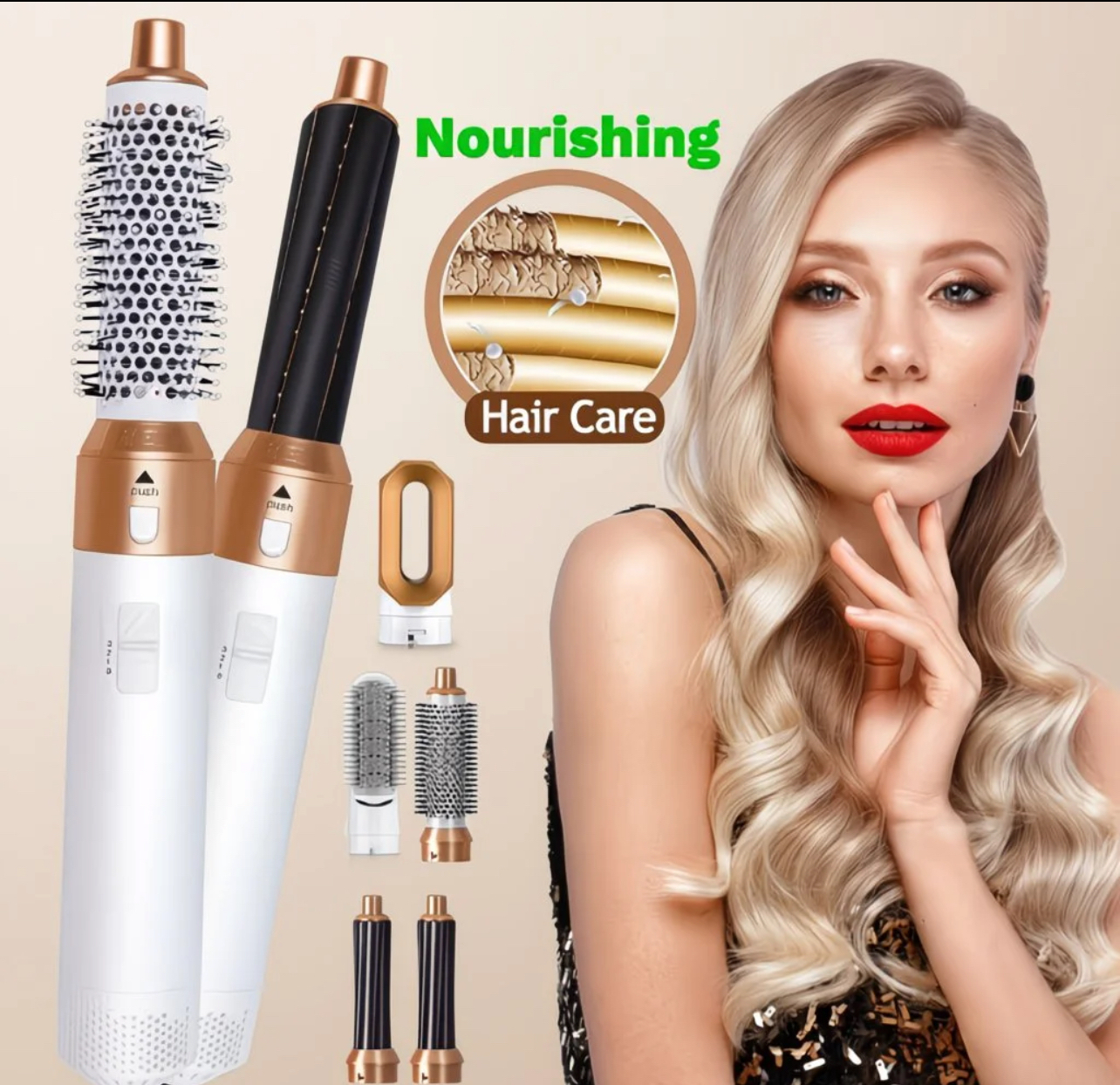 Best-Selling 5 in 1 Air Styler Automatic Hair Curling Iron with Detachable Brush Head, Blow-Dry,Straightening Wrap Negative Ions Ergonomic Rose Gold(Advanced Custom) Holiday Gift
