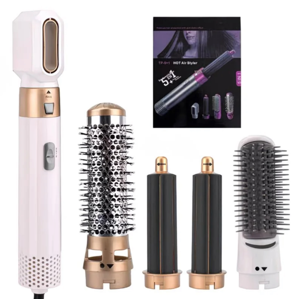 Best-Selling 5 in 1 Air Styler Automatic Hair Curling Iron with Detachable Brush Head, Blow-Dry,Straightening Wrap Negative Ions Ergonomic Rose Gold(Advanced Custom) Holiday Gift