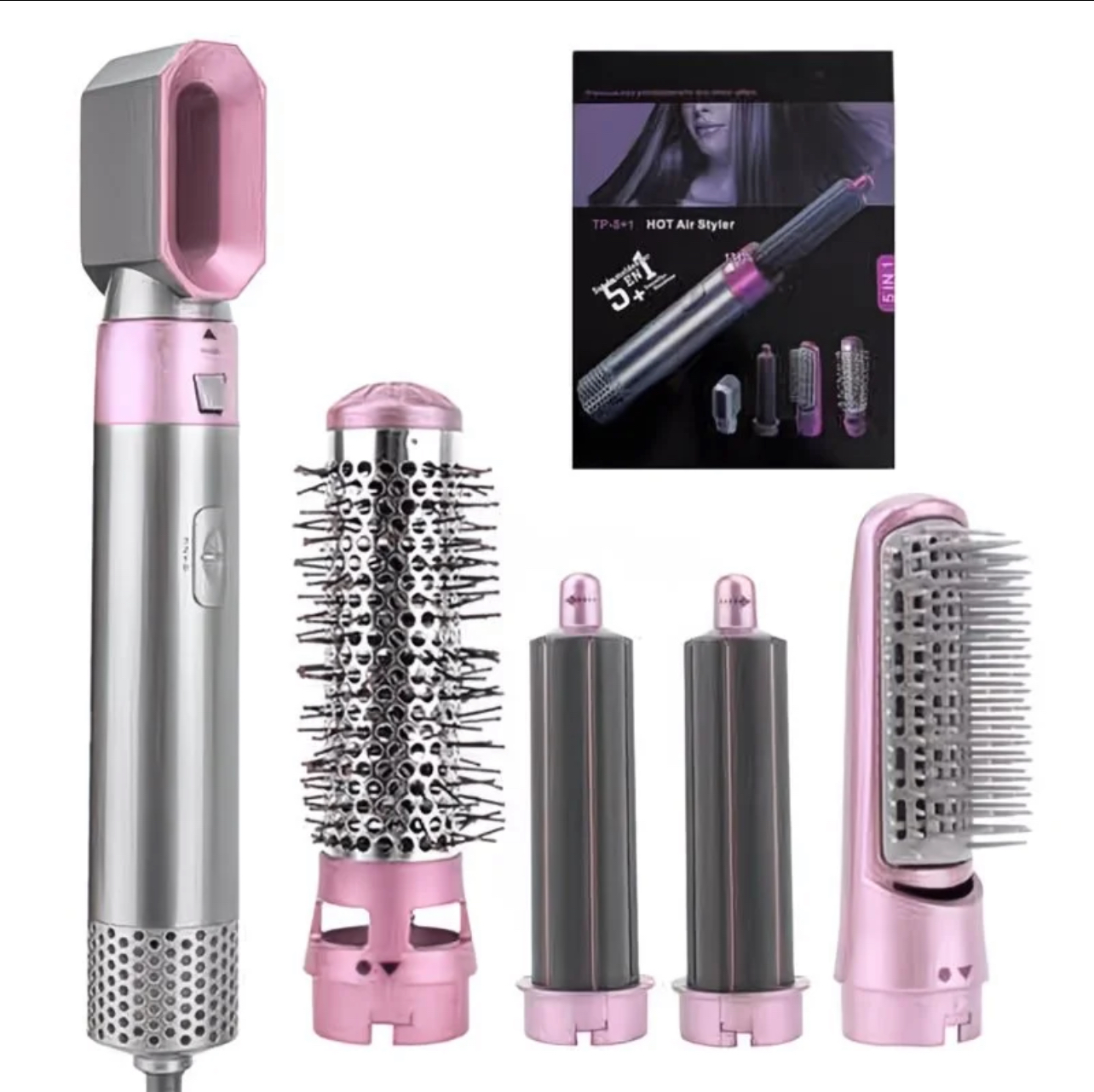 Best-Selling 5 in 1 Air Styler Automatic Hair Curling Iron with Detachable Brush Head, Blow-Dry,Straightening Wrap Negative Ions Ergonomic Rose Gold(Advanced Custom) Holiday Gift