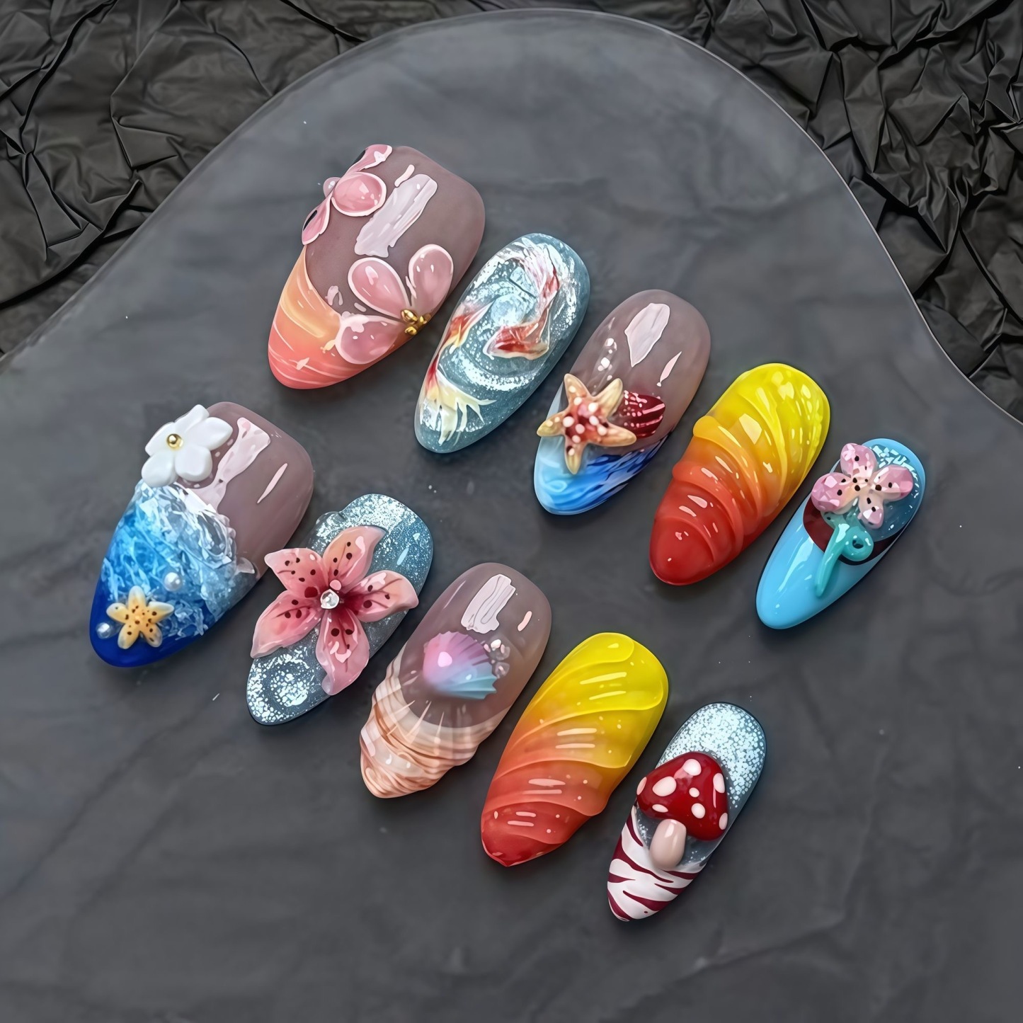 2026 New Arrival: Ocean-Themed 3D Sculpted Press-On Nails — Handcrafted Seashell & Goldfish Design (Fairness-Enhancing)