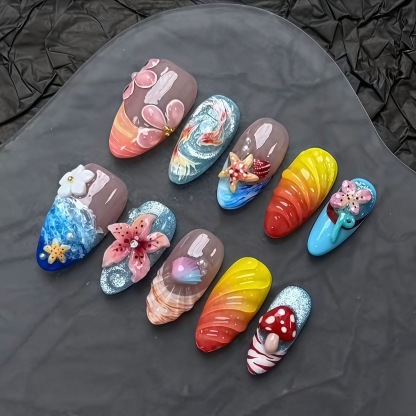 2026 New Arrival: Ocean-Themed 3D Sculpted Press-On Nails — Handcrafted Seashell & Goldfish Design (Fairness-Enhancing)