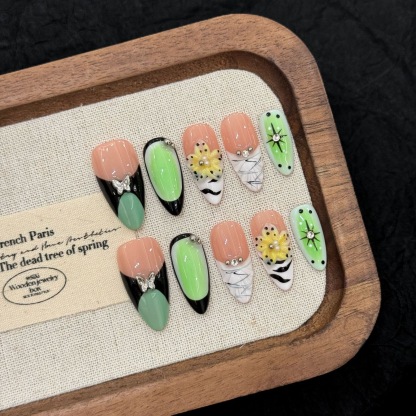 Handmade 3D Press-On Nails: Western-Style Sculpted Almond-Shaped Faux Nails