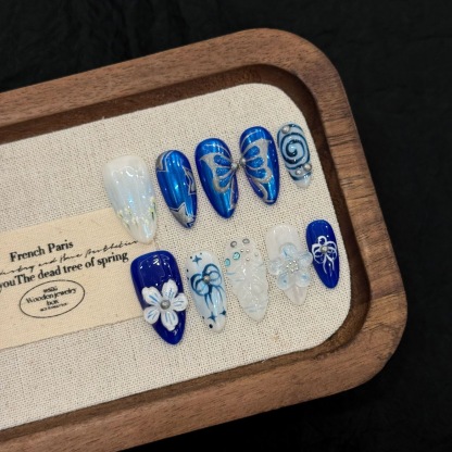 Handmade 3D Press-On Nails: Western-Style Sculpted Almond-Shaped Faux Nails