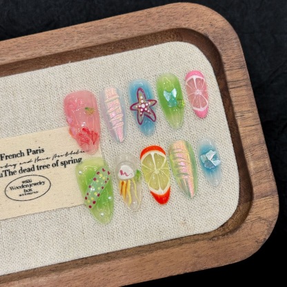 Handmade 3D Press-On Nails: Western-Style Sculpted Almond-Shaped Faux Nails