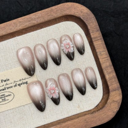 Handmade 3D Press-On Nails: Western-Style Sculpted Almond-Shaped Faux Nails