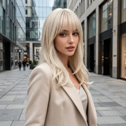 New Color! Bionic Silk Top 18-Inch Layered Shoulder-Length Caramel Latte Glueless Synthetic Wig with Bangs for Women High-Quality Premium Fiber Easy Wear Comfortable Fiber Machine Wigs