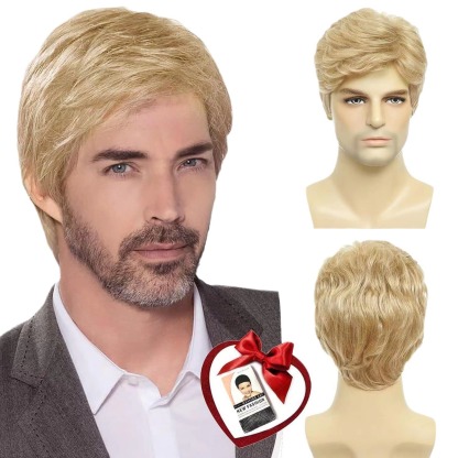 New Arrival: Best-Selling Premium Men's Business-Style Wig — Sophisticated Short Hairpiece with Faux Silver Gradient