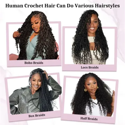 Crochet Extensions Human Hair Miracle Knots Pre-Separated 50g per Pack 45-50 Strands per Pack Knotless Boho Braids 4-5 Packs for Full Head Burmese Curly Textures Wig with Crochet Hook