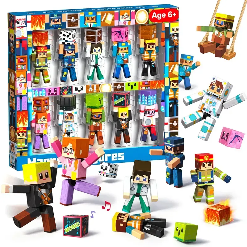 agnetic Building Blocks - 20 Pcs Magnetic Action Figures Playset, Magnetic Building Block Toys with Magnetic Cubes, 360° Rotating Arms and Legs, Creative Play Set for Kids 6+, Birthday Gifts for Boys Girls