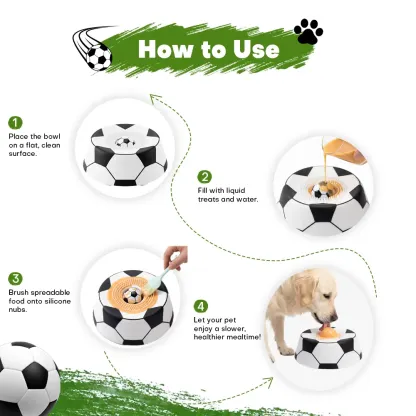 PawPace Soccer Style Multi purpose dog bowl with Free Peanut Butter Spatula,Dog Liquid Slow Feeder,Lick Bowl Mat with Ball ,8 Extra Large Suction Cups,No Mess Liquid Treat Enrichment Bowl for Dogs