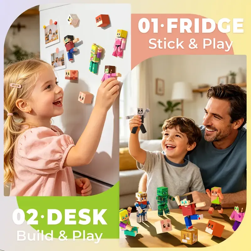 agnetic Building Blocks - 20 Pcs Magnetic Action Figures Playset, Magnetic Building Block Toys with Magnetic Cubes, 360° Rotating Arms and Legs, Creative Play Set for Kids 6+, Birthday Gifts for Boys Girls