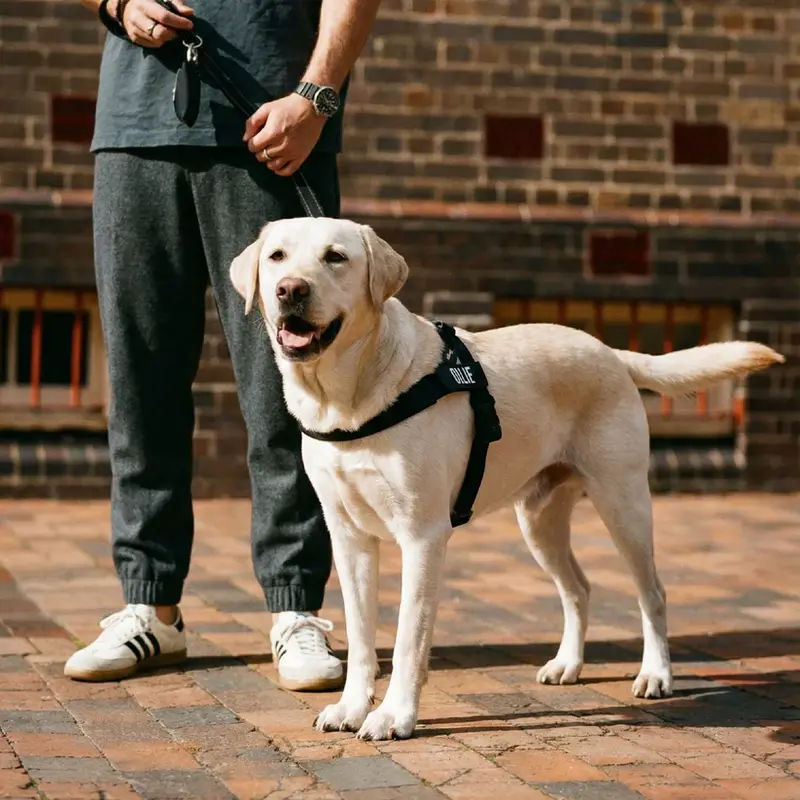Dog Harness | Chafe Resistant Webbing, Adjustable Neck & Chest, and Heavy Duty D-Ring | Sturdy, Comfortable, Easy to Use | Black