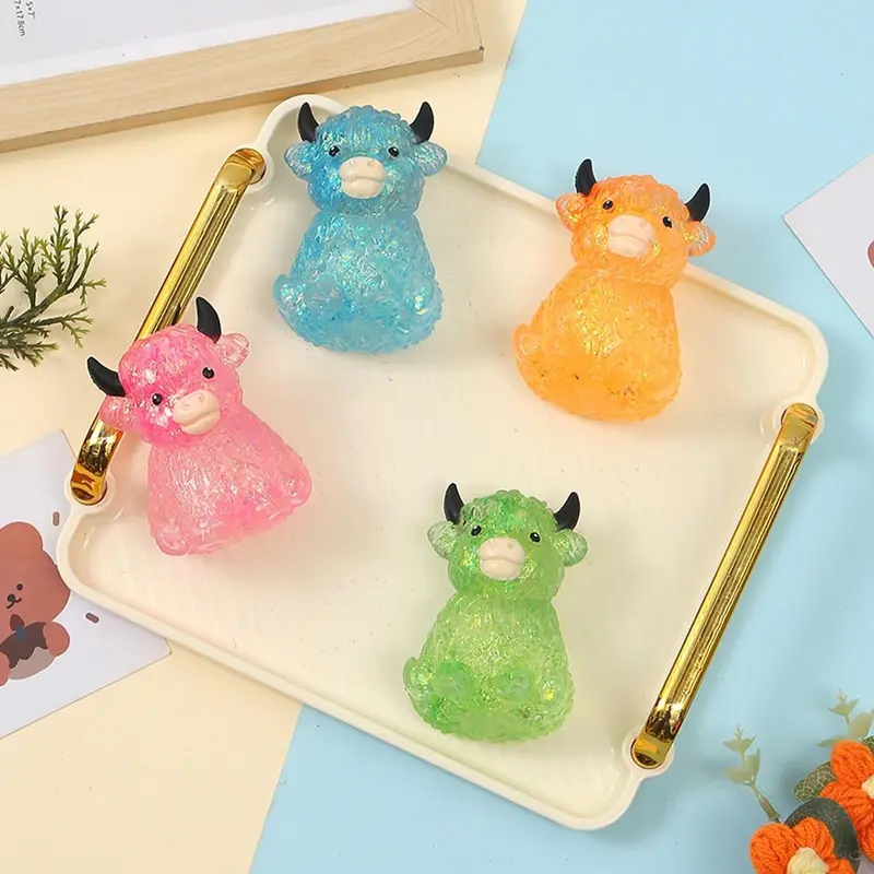 Highland Cow Soft Squishies, Mini Cute Animal Squeeze Toy for Adults, Slow Rising Sensory Fidget Stress Ball for Anxiety Relief, Easter Basket Stuffer Party Favor Gift for Cow Lover