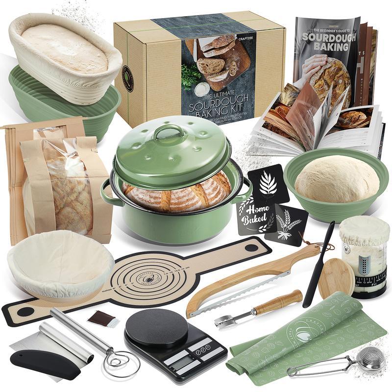 Super All-Inclusive Sourdough Starter Kit, Sourdough Bread Baking Supplies for Beginner with Pot, Banneton Bread Proofing Baskets, Starter Jar, Scraper, Scale, Recipe Book, Bread Making Tools & More