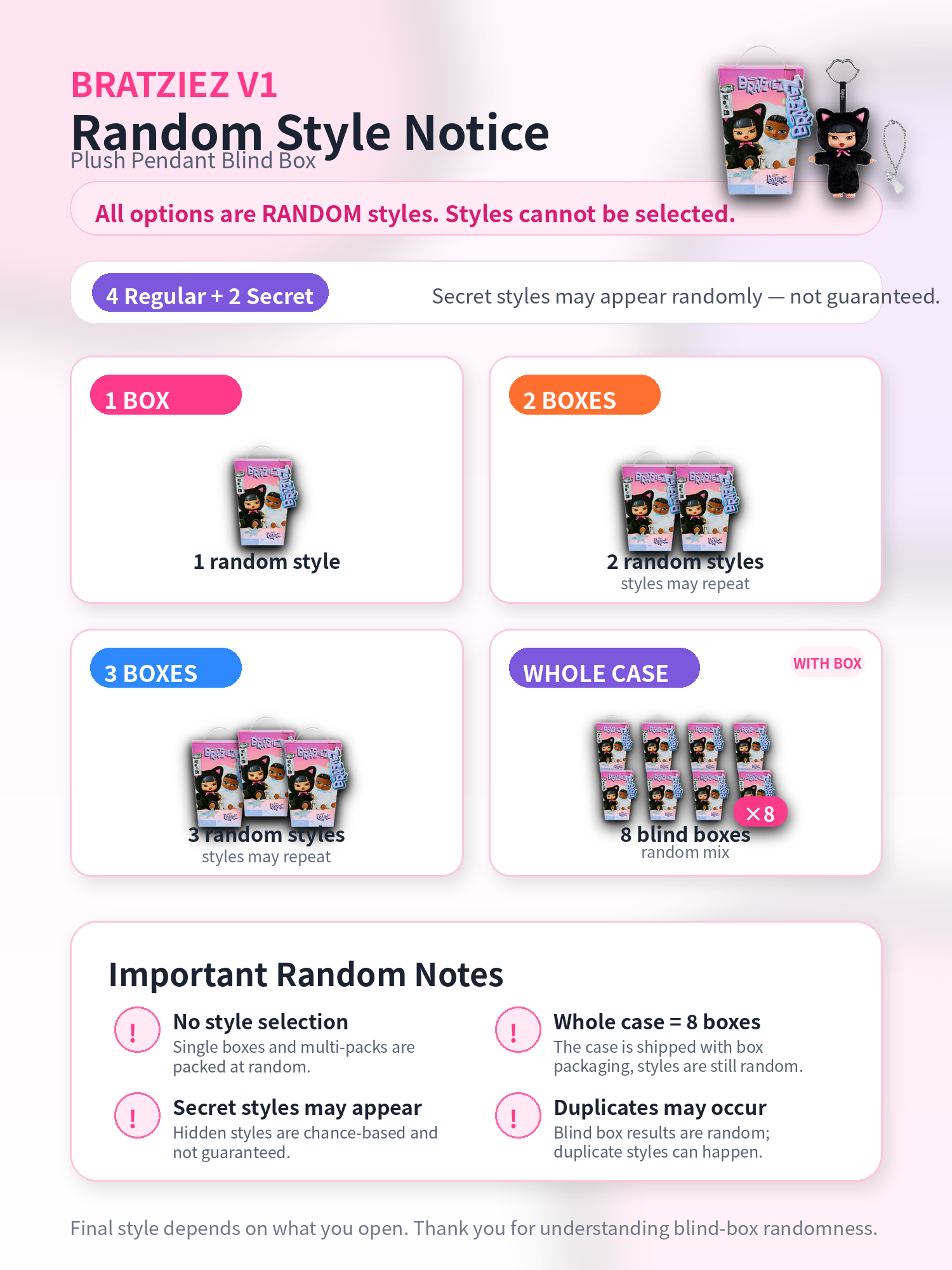 Bratziez V1 Plush Keychain Blind Box | 4 Styles + 1 Secret Styles