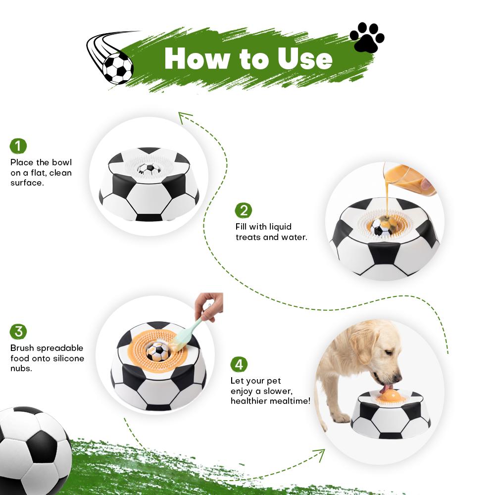 Limit Free gift, PawPace Soccer Style Multi purpose dog bowl with Free Peanut Butter Spatula,Dog Liquid Slow Feeder,Lick Bowl Mat with Ball ,8 Extra Large Suction Cups,No Mess Liquid Treat Enrichment Bowl for Dogs
