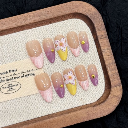 Handmade 3D Press-On Nails: Western-Style Sculpted Almond-Shaped Faux Nails