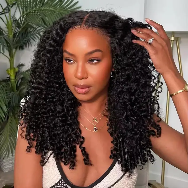 3 in 1 Half Wig Burmese Curly 100% Human Virgin Hair Seamless Flip Over Beginner Friendly Glueless Wear & Go Drawstring Clip in Wig Black Color 14-26 Inch 200% Density #Summervibes