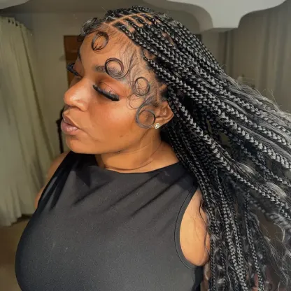 36 Inches Full Lace Premium Synthetic Fiber Bohemian Box Braided Wigs Knotless Glueless Boho