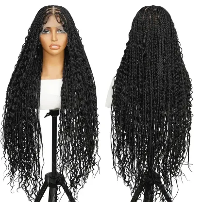 36 Inches Full Lace Premium Synthetic Fiber Bohemian Box Braided Wigs Knotless Glueless Boho