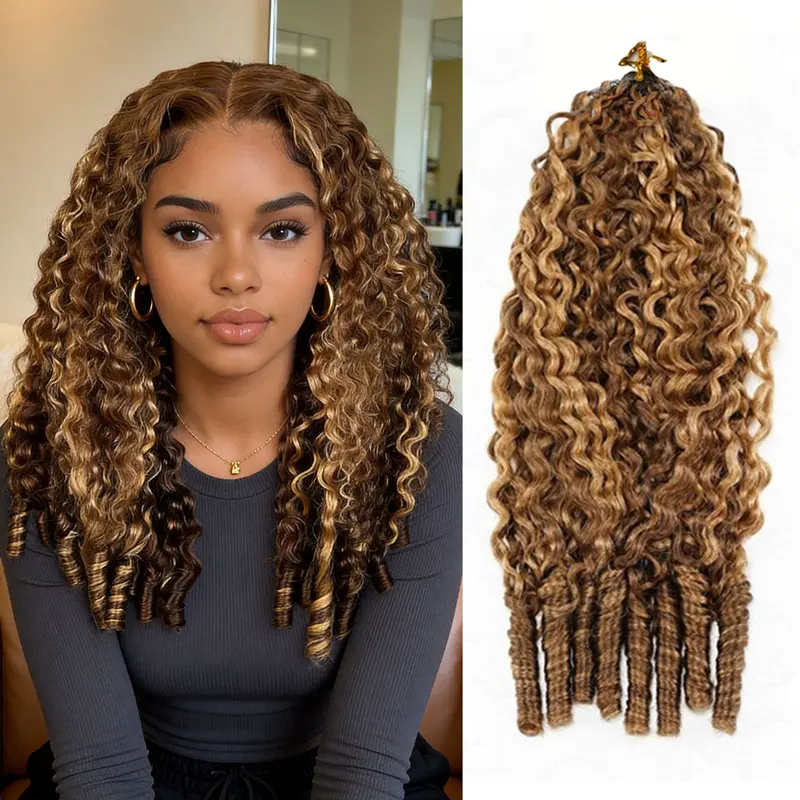 Highlight 4/27 Burmese Curly Crochet Human Hair With Miracle Knots Boho Braids Time-Saving Wear