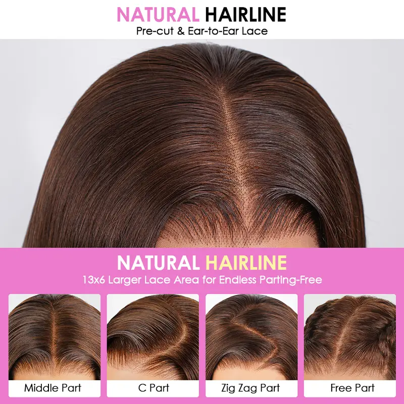 Chocolate Brown Straight Glueless Wigs 13x6 HD Transparent Lace Frontal Wigs Human Hair Pre Plucked Natural HairLine With Drawstring