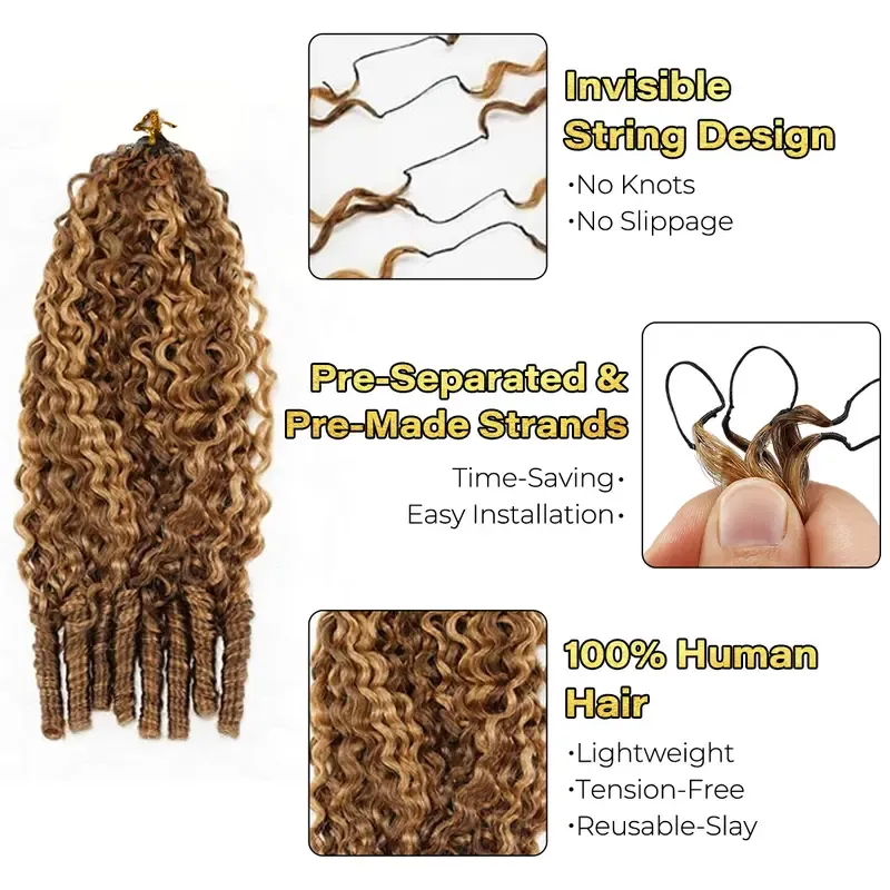Highlight 4/27 Burmese Curly Crochet Human Hair With Miracle Knots Boho Braids Time-Saving Wear