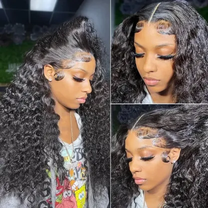 Hair Deep Wave 13x6 Lace Front Wigs Human Hair Pre Plucked 180% Density HD Transparent 13x4 Lace Frontal Wigs For Women Human Hair Lace Front Wigs Deep Curly Lace Front Wig