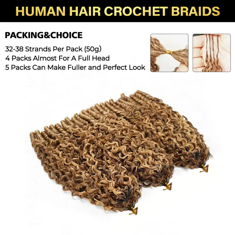 Highlight 4/27 Burmese Curly Crochet Human Hair With Miracle Knots Boho Braids Time-Saving Wear