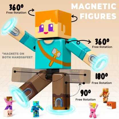 agnetic Building Blocks - 20 Pcs Magnetic Action Figures Playset, Magnetic Building Block Toys with Magnetic Cubes, 360° Rotating Arms and Legs, Creative Play Set for Kids 6+, Birthday Gifts for Boys Girls