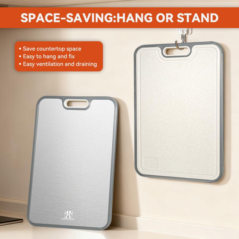 Dual-Side Anti-Mold Titanium Alloy Cutting Board: Raw/Cooked Separation + Juice Groove + Garlic Grinding Zone, All-in-One Kitchen Solution