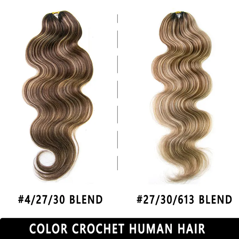 Human Hair for Miracle Knots Boho Braids 4/27/30, 27/30/613 Blend Color Crochet Hair Pre-Separated Body Wave Crochet Hair 60 grams/bundle 18 inch