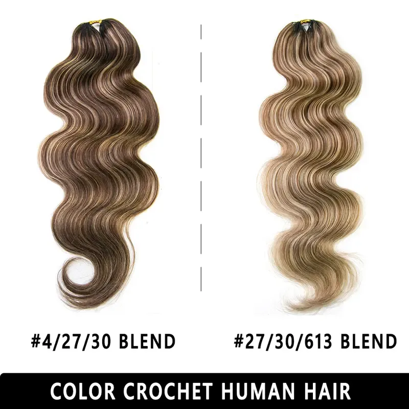 Human Hair for Miracle Knots Boho Braids 4/27/30, 27/30/613 Blend Color Crochet Hair Pre-Separated Body Wave Crochet Hair 60 grams/bundle 18 inch