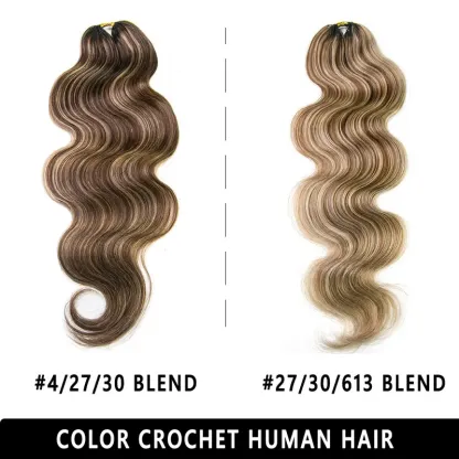 Human Hair for Miracle Knots Boho Braids 4/27/30, 27/30/613 Blend Color Crochet Hair Pre-Separated Body Wave Crochet Hair 60 grams/bundle 18 inch